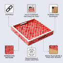 Decorative Tray Moroccan Pattern Bone & Resin Inlay Collection in 3 Sizes, Red & White