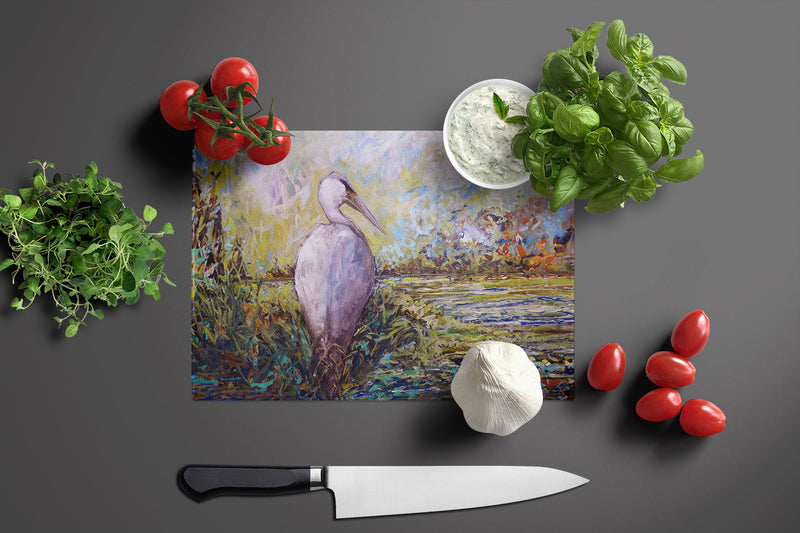 Heron in the Swamp Glass Cutting Board