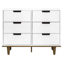 Modern Mid-Century Style 6-Drawer Double Dresser in White Walnut Wood Finish