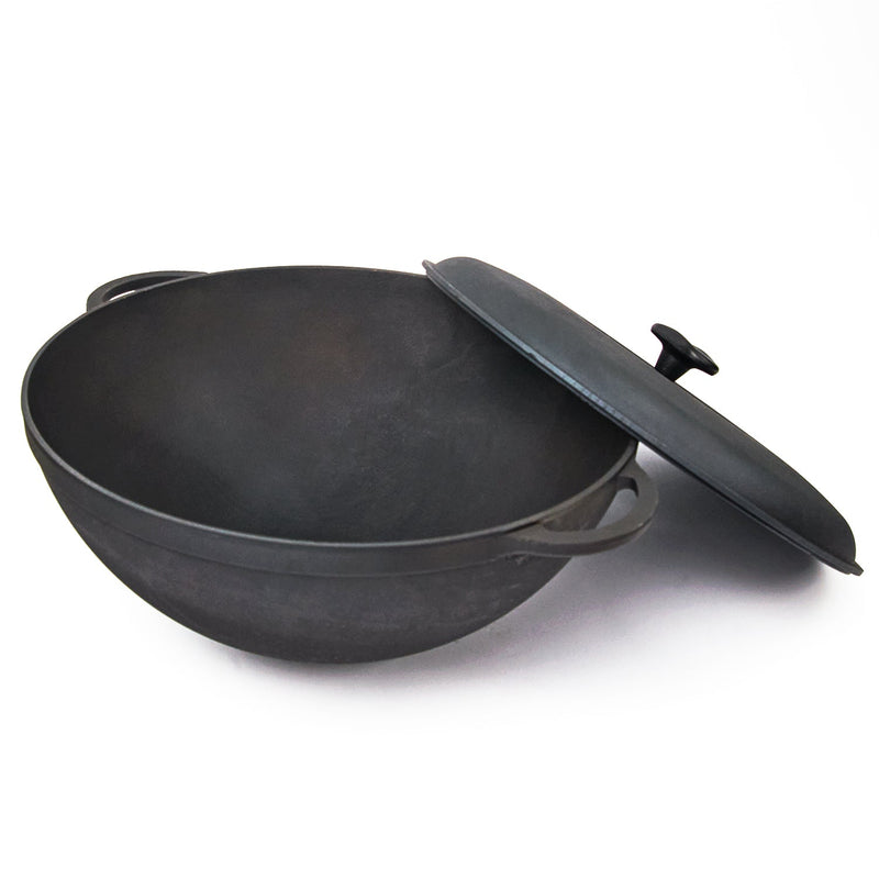 8,45 quart Braiser Pan WOK High-Quality Cast Iron with a Cast Iron Lid, Outdoor Cooking