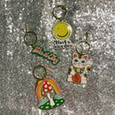 Maneki Neko Cute Cat  Brass and Enamel Keychain | Good Luck Charm Key Ring Holder