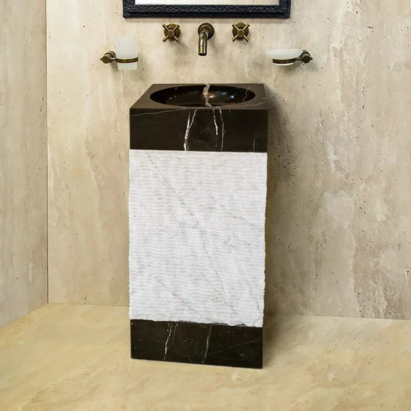 marble pedestal sink toros black carrara white NTRVS28 L16 W16 H36 room scene view