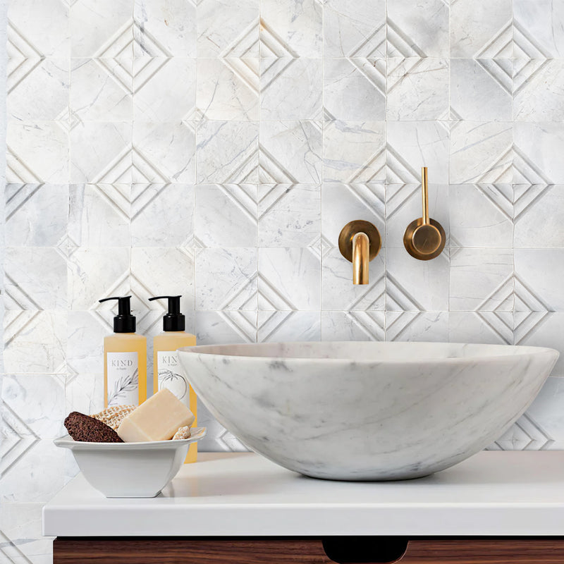 Marble mosaic dimensional tile mosaic backsplash tile polished installed to backsplash bathroom