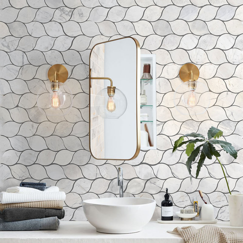Marble mosaic tile leaf pattern mosaic backsplash tile polished installed modern bathroom wall