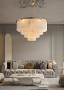 Rectangular Alabaster Tiered Round Chandelier