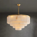 Rectangular Alabaster Tiered Round Chandelier