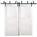 Mela 7012 Mattte White | Barn Doors with Frosted Glass | Black Bypass Rail