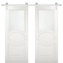 Mela 7012 Matte White Double Barn Door with Frosted Glass | Silver Finish Rail
