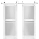 Mela 7222 White Silk Double Barn Door with 4 Lites Frosted Glass | Silver Finish Rail