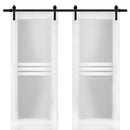 Mela 7222 White Silk Double Barn Door with 4 Lites Frosted Glass | Black Rail