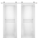 Mela 7444 White Silk Double Barn Door | Silver Finish Rail