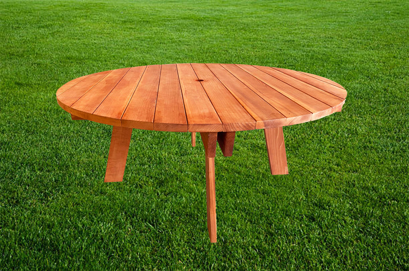 Super Deck Round Redwood Picnic Table