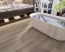 WPC Vinyl Rigid Core 7" Width 60" RL, 9.5mm Thick, 1.5mm IXPE Metallic Taupe Domaine Floors - Mazzia Collection bathroom view 2
