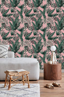 Exotic Leaves on Pink Background Wallpaper
