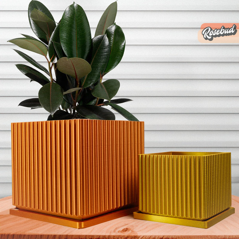 plant pot mesh Mid-Century Modern Vista Planter Pot - Square, Pleated, Perfect Fit Drip Tray, Mesh Drainage