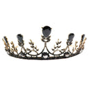 Midnight Blossom Tiara Crown in Gold with Black Gems | Dark Princess Gothic Crown Party or Bridal Hair Accessory