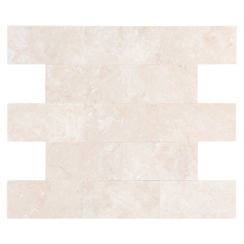 Miletos ivory travertine 12x24 honed filled multiple top view