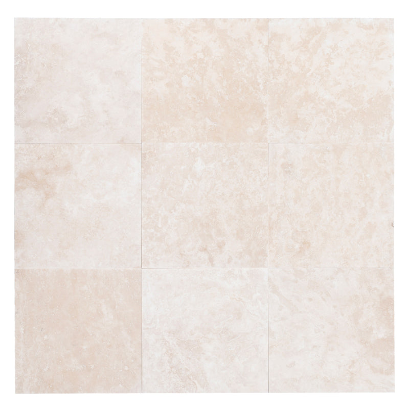 Miletos ivory travertine 24x24 honed filled multiple top view