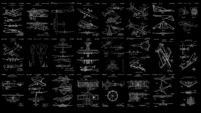 Aviation Wallpaper Mural. Featuring Military Jet and Airplane Patent Designs.