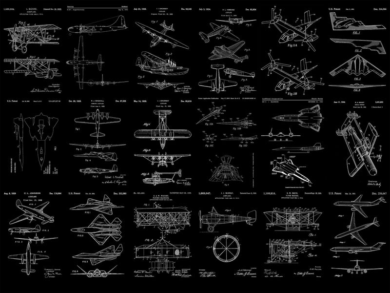 Aviation Wallpaper Mural. Featuring Military Jet and Airplane Patent Designs.