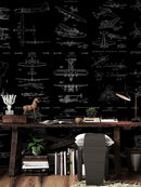 Aviation Wallpaper Mural. Featuring Military Jet and Airplane Patent Designs.
