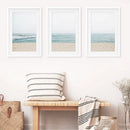 Beige Blue Minimalist Seashore Photo. 3 Piece Wall Art