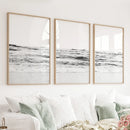 Black White Minimalist Beach Wave Wall Art. 3 Piece Decor