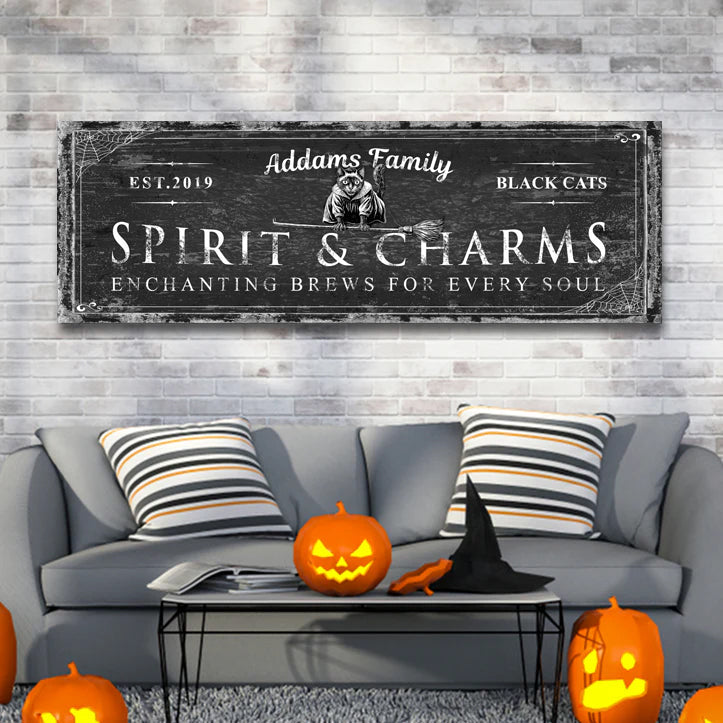 Black Cat’s Spirits & Charms Bar Halloween Sign