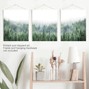 Nordic Nature Wall Art Set. Green Foggy Forest
