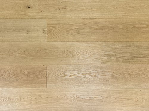 Engineered Hardwood European Oak 9.5" Wide, 87" RL, 5/8" Thick Wirebrushed Sonder Montauk Beige - Mazzia Collection top view