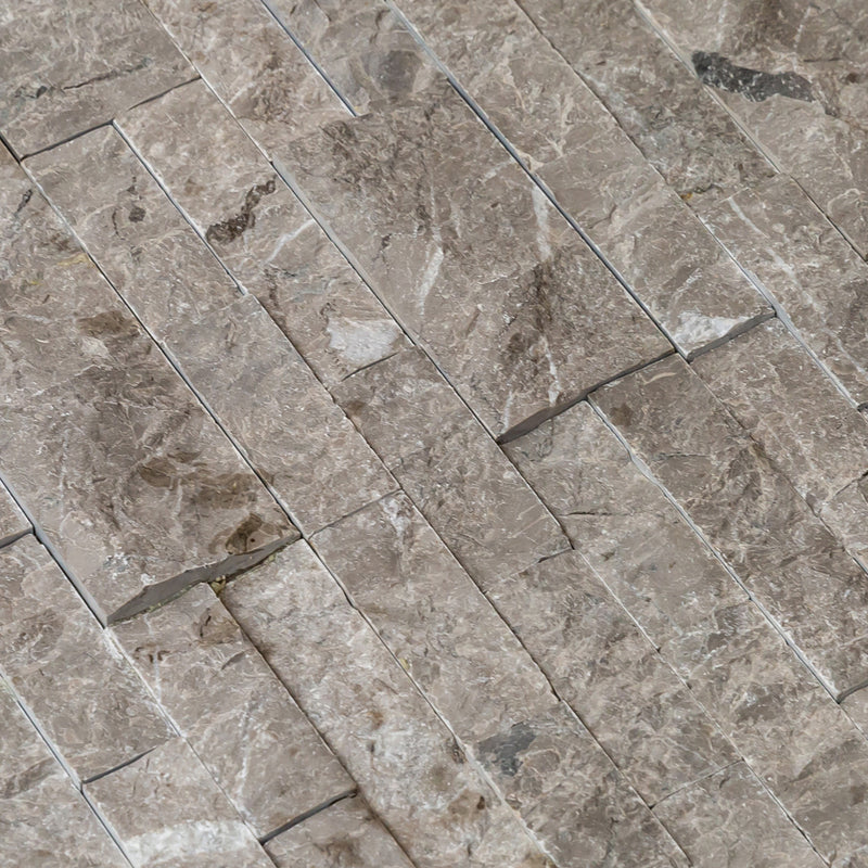 Moon Gray Ledger 3D Panel 6x24 Split-face Natural Marble Wall Tile multiple angle closeup view