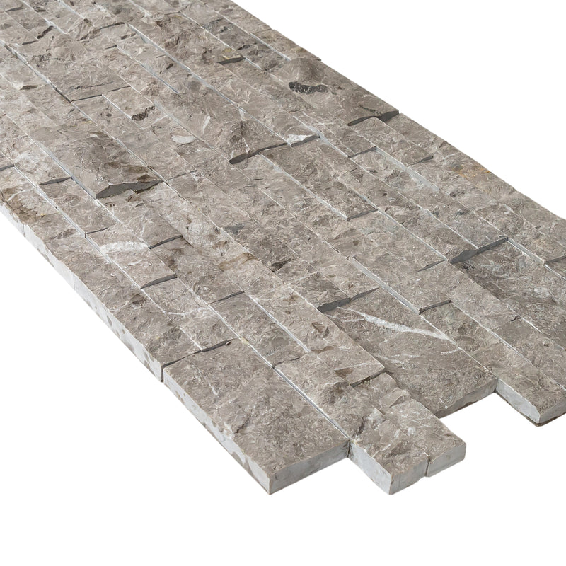 Moon Grey Ledger 3D Panel 6"x24" Natural Marble Wall Tile - Full Truckload   split-face profile view