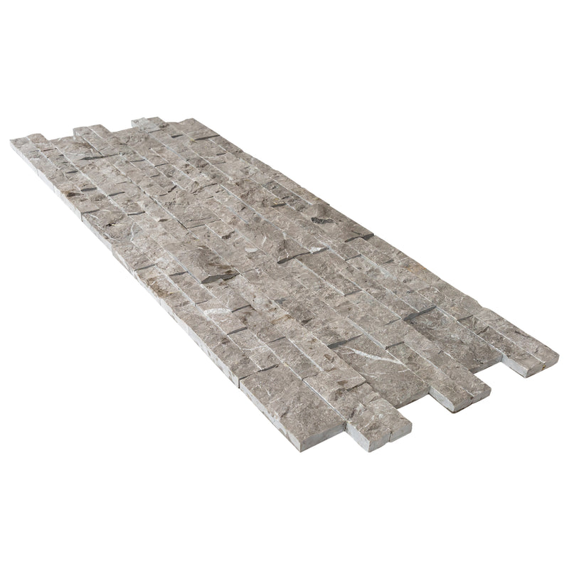 Moon Grey Ledger 3D Panel 6"x24" Natural Marble Wall Tile - Full Truckload   split-face angle view