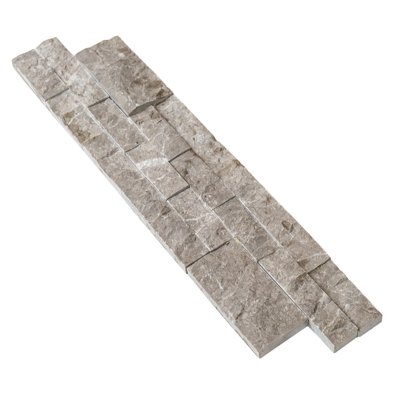 Moon Grey Ledger 3D Panel 6"x24" Natural Marble Wall Tile - Full Truckload   split-face angle view