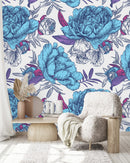Blue Large Peonies Wallpaper