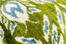 Handmade 16x16 Velvet Throw Pillow – Green, Blue, and White Ikat Pattern with Down Insert for Boho-Chic Deco