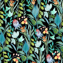 Contemporary Dark Wallpaper with Green Leaves Smart