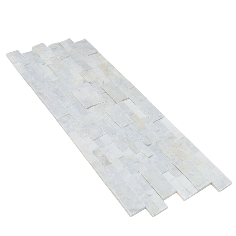 Mugla White Ledger 3D Panel 6x24 Split face Natural Marble Wall Tile multiple angle view