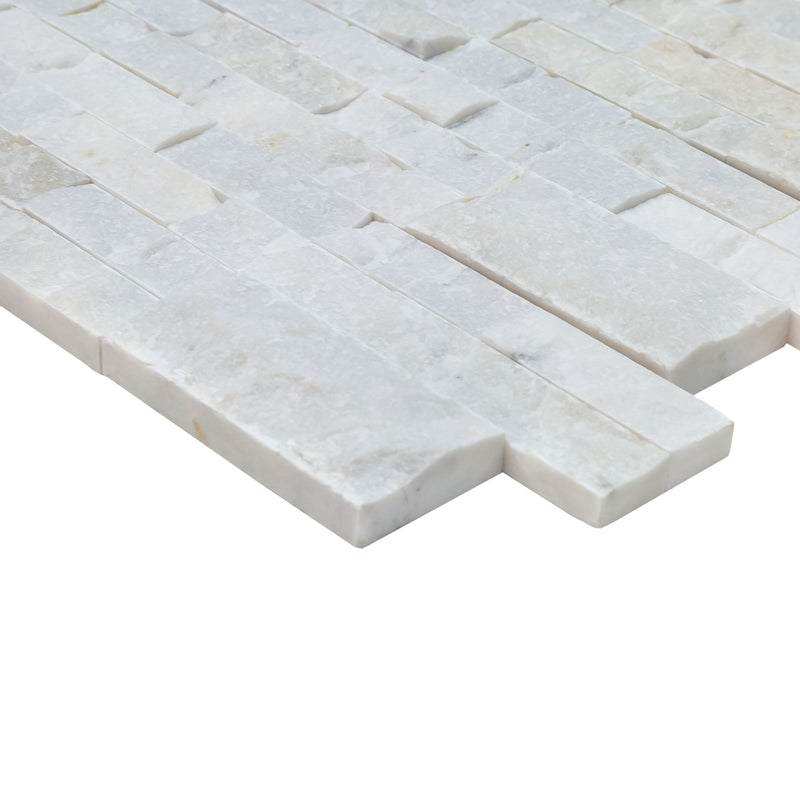 Mugla White Ledger 3D Panel 6x24 Split face Natural Marble Wall Tile profile view