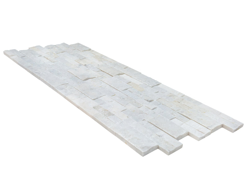Mugla White Ledger 3D Panel 6x24 Split face Natural Marble Wall Tile multiple profile view