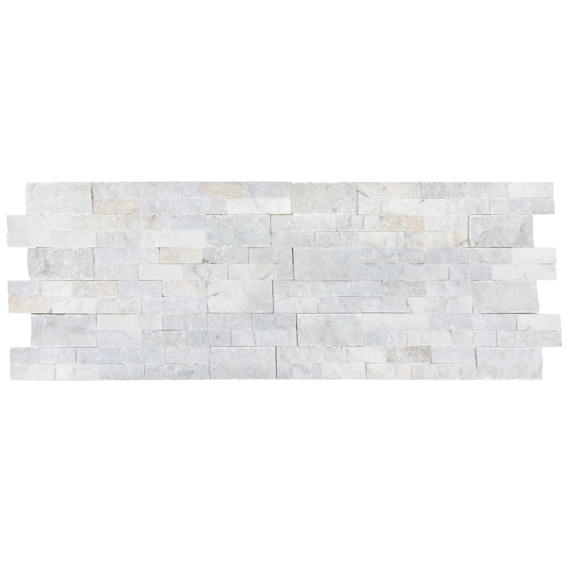 Mugla White Ledger 3D Panel 6x24 Split face Natural Marble Wall Tile multiple top view