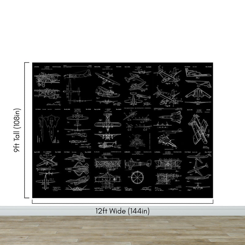 Aviation Wallpaper Mural. Featuring Military Jet and Airplane Patent Designs.