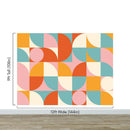 Geometric Shapes Contemporary Wall Mural. Pastel Color Orange, Pink, Blue, White.