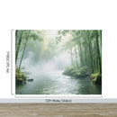 Foggy Bamboo Forest River Wallpaper Mural.