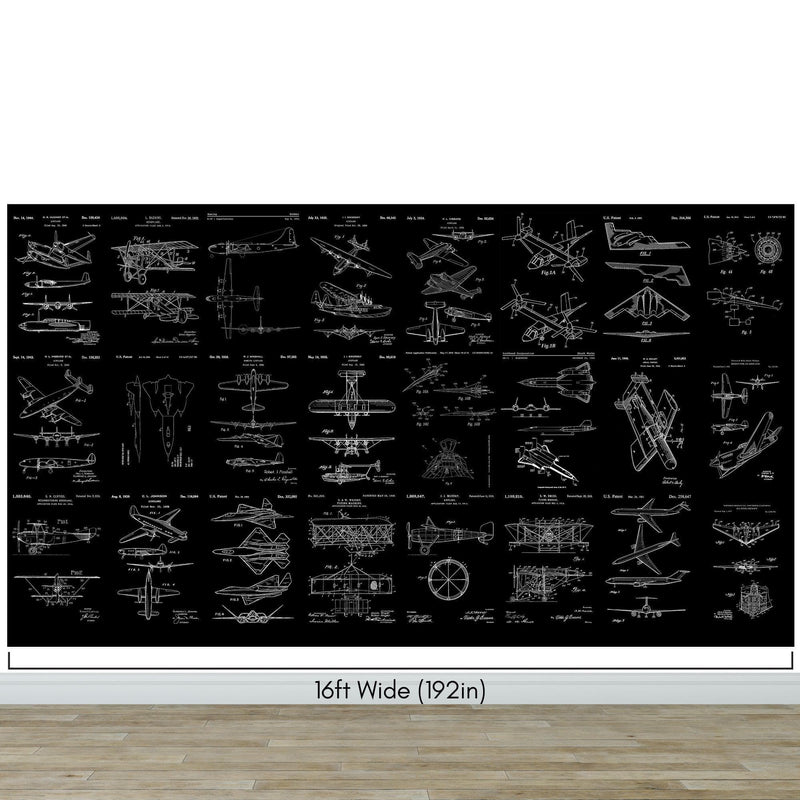 Aviation Wallpaper Mural. Featuring Military Jet and Airplane Patent Designs.