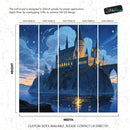 Magical Hogwarts Castle Twilight Wallpaper Mural. Wizardly World Fantasy Theme Wall Art.
