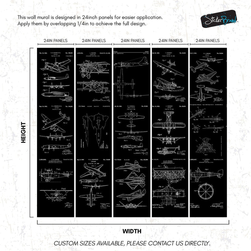 Aviation Wallpaper Mural. Featuring Military Jet and Airplane Patent Designs.