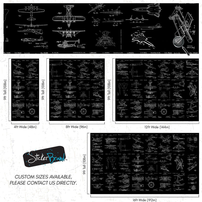 Aviation Wallpaper Mural. Featuring Military Jet and Airplane Patent Designs.