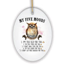 My Five Moods Quirky Owl Ornament, Cute and Funny Christmas Gift