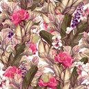 Flowers and Large Leaves Wallpaper